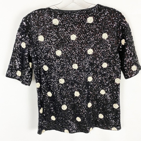 J CREW Sequined Polka Dot Black & White Top - Picture 4 of 5